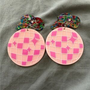 Colorful Pink Disco Ball Earrings